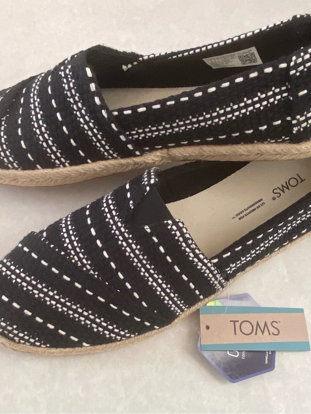 TOMS Alpargata Rope Woven Black
White Espadrilles Size 9 NWT